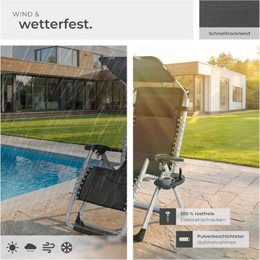 Тектейк® Розкладна сонцелюстра, шезлонг для саду з сонцезахисним дахом, вуличний крісло для балкона або саду, лежак з додатковою товстою подушкою, розслаблюючий лежак, витримує до 200 кг - (1 шт. - з сонцезахисним дахом, чорний)