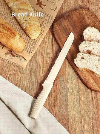 Набір кухонних ножів Yabano 7 предметів з підставкою та точилкою, кухонний набір з пластиковою підставкою (білий)