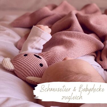 Оригінальна дитяча ковдра DIKOS CUDDLY Bear Dusty Pink 100 GOTS Органічна бавовняна ковдра для новонароджених з м'якою іграшкою В'язана ковдра Ковдра для обіймів Затишна ковдра Початкове обладнання Подарунки для дівчинки на народження