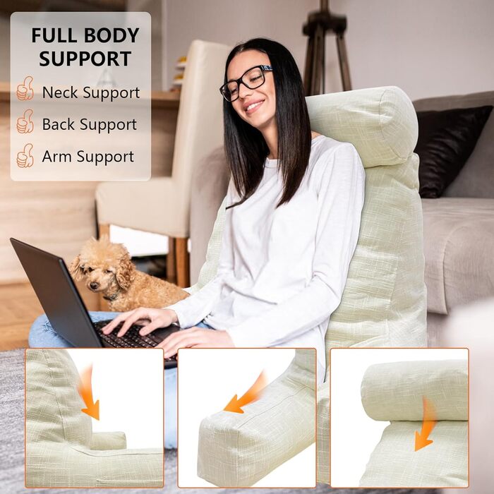 Ортопедична подушка для сну HONEHO з валиками для підтримки шиї, бежева