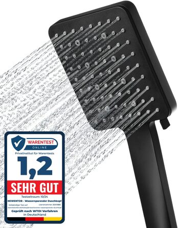 Насадка для душу Newentor: велика дощова лійка, ручна насадка, економна, високий тиск, 6 режимів, чорний колір