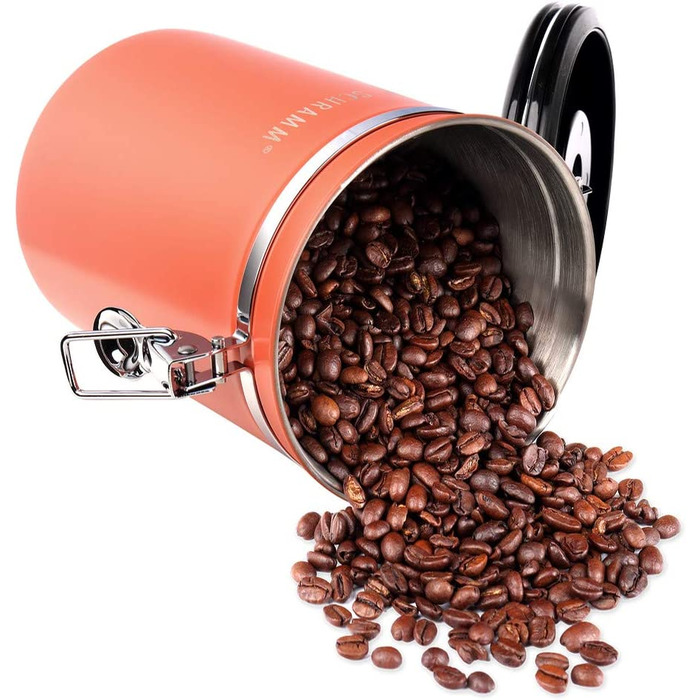 Банка для кави Шрамм об'ємом 1800 мл 10 кольорів з дозуючою ложкою Висота 19 см кавові банки Контейнер для кави з нержавіючої сталі, Колір (помаранчевий)