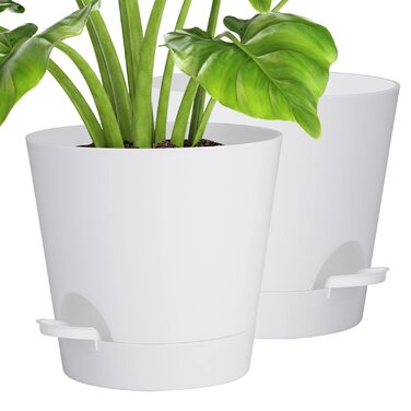 Набір горщиків для квітів 2 шт. 25.4 см та 20.3 см, пластик, з системою поливу, для дому, балкону, саду, сукулентів, кактусів (зелений, білий)