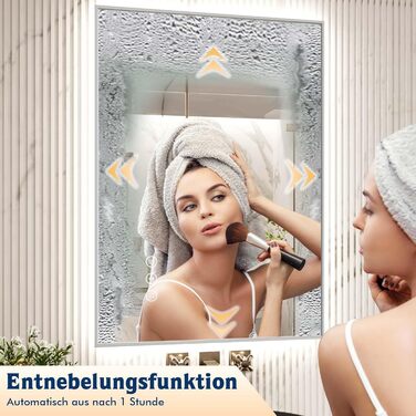 LED дзеркало для ванної кімнати 60x80 см з підсвічуванням, сенсорне, регулювання яскравості, 3 кольори світла, проти запотівання, водонепроникне IP44, горизонтальне/вертикальне