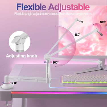 Мікрофонний стійкий кронштейн Low Profile для Blue Yeti, подкастингу та геймінгу, білий - до 2 кг, адаптери 3/8