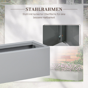 Кашпо для рослин, сталь з покриттям, стійке до погодних умов, 91 см x 22 см x 22 см, сірий