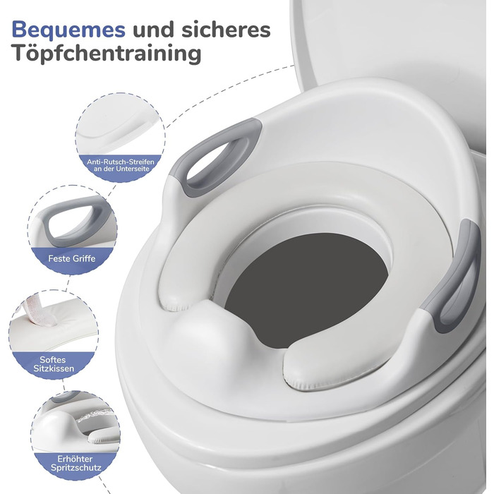 Унітаз дитячий з драбинкою та підставкою Deanic (Сірий) для дітей від 1 до 6 років + 2 подушки та щітка