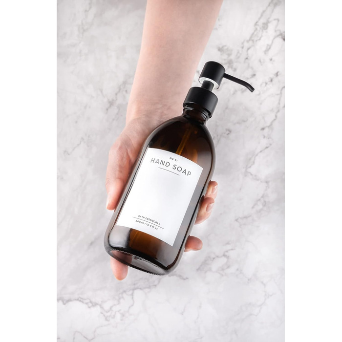 MONOKO Набір з 4 дозатори для мила, миючого засобу, шампуню та гелю для душу (500 мл) з нержавіючою помпою та наліпками, коричневий