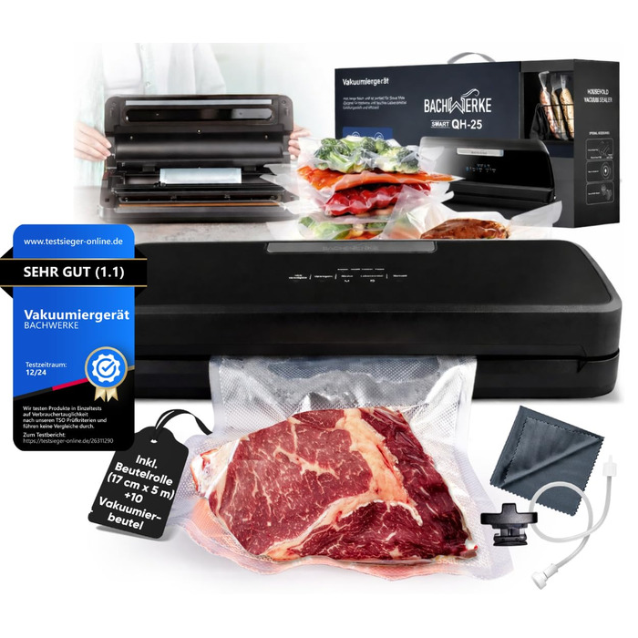 Вакууматор для продуктів BACHWERKE: вакуумний пакувальник з шириною шва 32 см, набором пакетів та рулоном плівки, чорний
