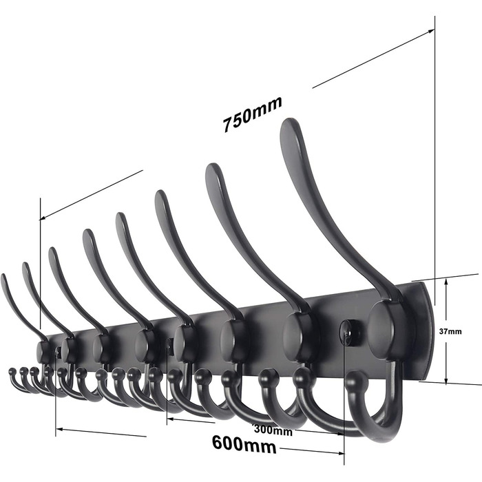 Вішалка чорна 8 x 3 гачки 75 см настінна вішалка настінна вішалка підвісна конструкція вішалка для рушників килимок включаючи монтажний матеріал
