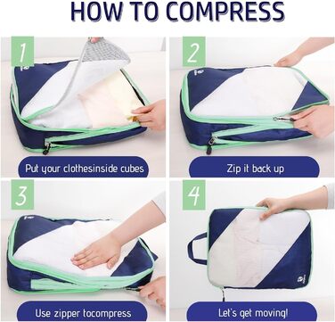 Набір компресійних органайзерів для одягу AiQInu (5 шт), ультралегкі сумки для пакування в подорожі з мішком для взуття та білизни, темно-синій