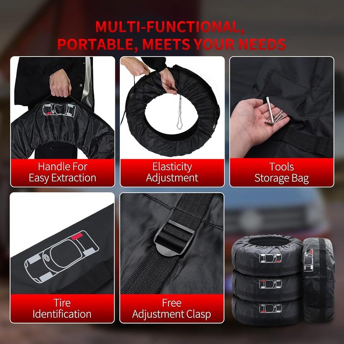 Набір чохлів для шин Geloo 18-22 дюйми (4 шт.) - Водонепроникні, пилонепроникні, чорні