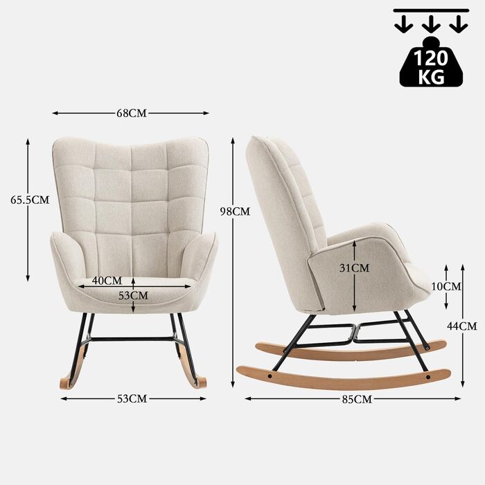 Крісло-гойдалка для вітальні Cosy, бежеве, 68x87x98 см
