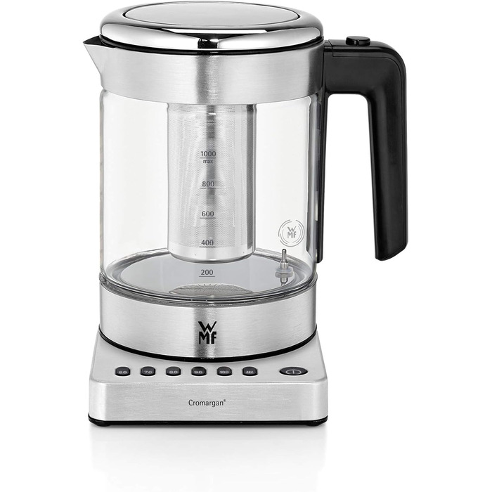 Електричний чайник-заварник WMF Küchenminis 2в1 з регулюванням температури, 1л, 1900 Вт, скляний, з тримачем для пакетиків та ситом