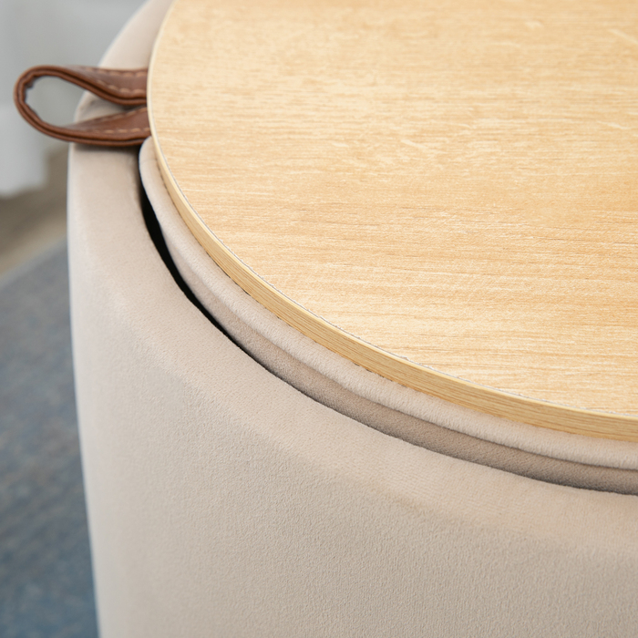 HOMCOM Ottoman Круглий пуф зі знімною кришкою для зберігання Beige Velvet Look Ø44 см x 47,5 см як журнальний столик