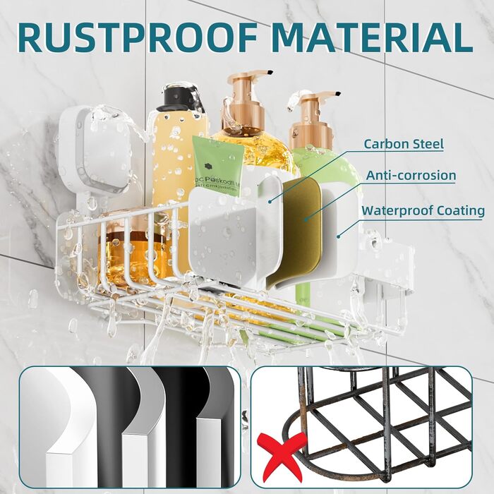 Корзина для душу TAILI з кріпленням на присоску, нержавіюча сталь, без свердління, чорна, 2 шт. (3 x білий)