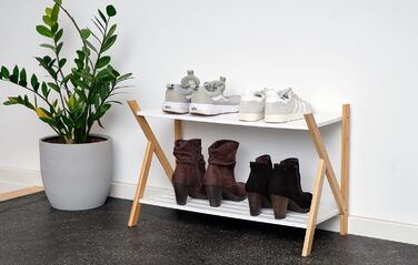 Бамбукова підставка для взуття elbmbel 45x70x32см, 2 полиці, 8 пар взуття, стійка, натуральна/біла
