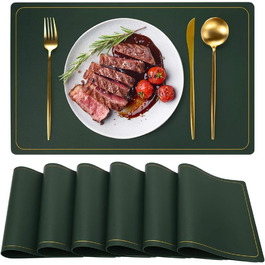 Зелені серветки на стіл, PU-шкіра, набір 6 шт, миючі, водонепроникні, антиковзні, для кухні та святкування