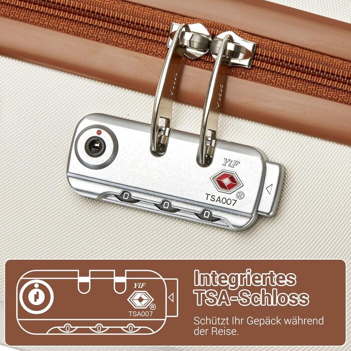 Чемодан KONO Mittelgroß: міцний ABS+PC, 60L, білий/коричневий, з TSA замком