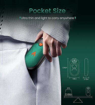 Електричні грілки для рук, 2 шт., перезаряджувані, 24 години тепла, 3 режими нагріву, для жінок та чоловіків (зелені)