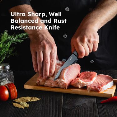 Набір кухонних ножів Yabano 7 предметів з підставкою та точилкою, кухонний набір ножів з чорним пластиковим блоком