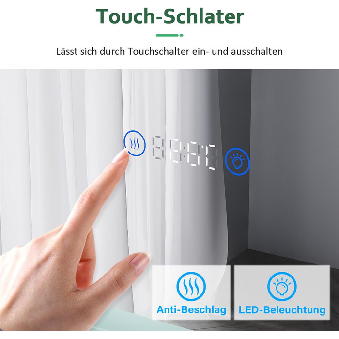 Дзеркало для ванної кімнати Badspiegel 80x60 см з підсвічуванням та антизапотіваючим покриттям LED, 3 колірні температури, IP44, для стін (Тип A)