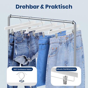 Дерев'яні вішалки для штанів SereneLife з кліпсами (20 шт.), 35,6 x 1,3 x 17 см, для джинсів, шортів, спідниць