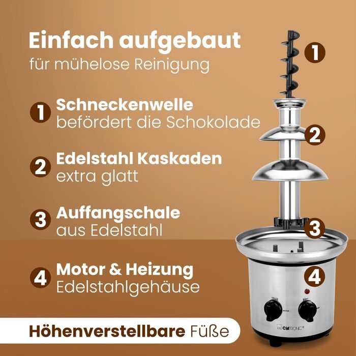 Шоколадний фонтан Clatronic® SKB 3248 з функцією плавлення | для фруктів та випічки | легко чистити
