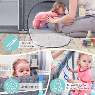 Дитячий манеж Kidsbuddy 127x127 см з протиударною піною, дихаючою сіткою та дверима на блискавці для дому й вулиці