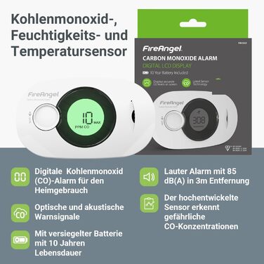 Детектор чадного газу Fire Angel FA3322 з акумулятором 10 років - CO-метр, для дому та подорожей