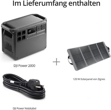 Портативна електростанція DJI Powerstation 1000W, сонячний генератор 512Wh LiFePO4, 4-в-1 швидка зарядка, 23db, для кемпінгу, автономного життя, автодому, надзвичайних ситуацій (Power 2000+120W сонячна панель Zignes)