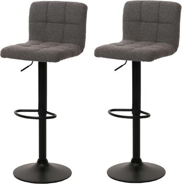 Набір з 2 барних стільців Mendler HWC-G87, регульовані по висоті, обертаються, з тканини Boucle (450г/м²), FSC® сертифіковані (темно-сірий)
