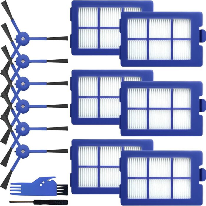 Запчастини EATBALE Аксесуари для гібридного робота-пилососа серії Eufy RoboVac X8, 6 x бічних щіток, 6 x фільтрів HEPA, 1 x щітка для чищення, 1 x викрутка, можна мити та багаторазово використовувати (12 шт. ) бічна щітка фільтр