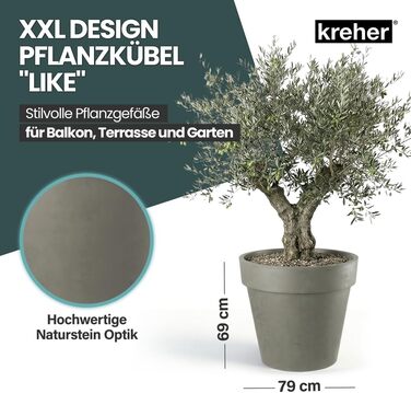 Крехер XXL круглий горщик для рослин / горщик для квітів, діаметром 79 см / 58 см, з роликами! Чудовий елемент декору для саду, тераси, ресторанів та комерційних приміщень! (XL-Ø58см) (XL (Ø58см) + XXL (Ø79см) комплект, Коричневий)
