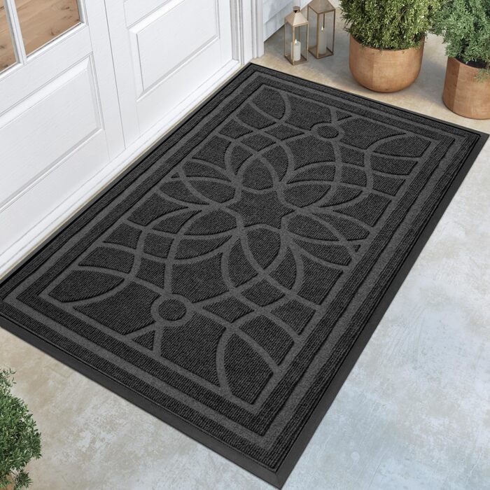 Килимок для дому та вулиці DEXI, 90 x 150 см, антиковзаючі, для входу, балкону, тераси (сірий)