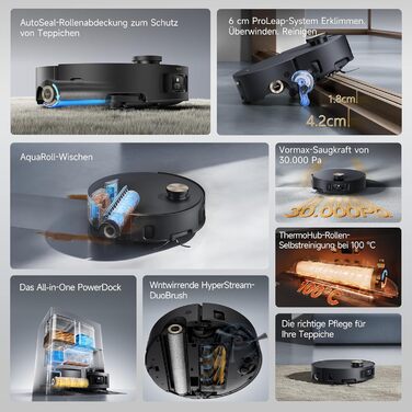 Робот-пилосос Dreame Aqua10 Roller: потужність 30000Pa, самоочищення, автоматичне випорожнення, керування голосом, чорний