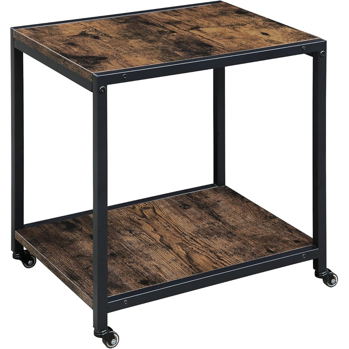 Двоярусний стіл для принтера Padma House з універсальними роликами 45 x 35 см, мобільний, з дерева та металу. Підставка для принтера, офісна візка для зберігання документів, сумісна з копіювальними машинами, сканерами, факсом. SZCJ-20401-BK (Rustikal Brau