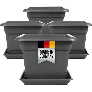 Набір квіткових горщиків 2friends 4 шт. XXL, 48 см, антрацит, пластик, для вулиці, UV-стійкий, морозостійкий, з піддоном, Made in Germany