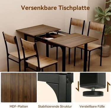 Розсувний стіл Artethys 105/150x70 см - індустріальний обідній стіл для кухні, вітальні, їдальні. Прямокутна стільниця, дерев'яний стіл на металевих ніжках, на 4-6 осіб