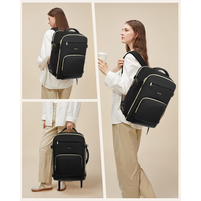 LOVEVOOK Рюкзак ручної поклажі, 40L, 17.3 дюйми, для подорожей та бізнесу, водонепроникний, 45x30x20 см, кольори: зелений, бежевий, чорний