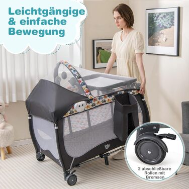 Дитяче ліжко-манеж DREAMADE 102x72 см, 3 в 1 з матрацом, москітною сіткою та пеленальним столиком, для немовлят та дітей 0-36 місяців (кольоровий)