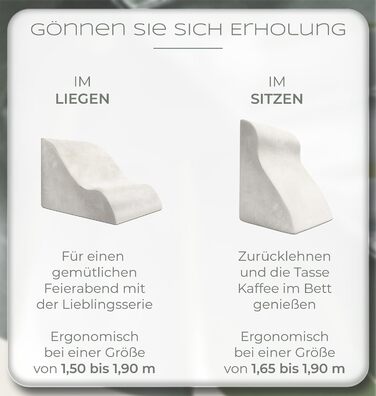 Ергономічна подушка для читання в ліжко та диван – зручна подушка для спини з Memory Foam – підходить як подушка при рефлюксі, клиновидна подушка для ліжка, подушка для спини в ліжку та сидячи, подушка для дивана, кістка для читання ВІДМІННО БІЛА