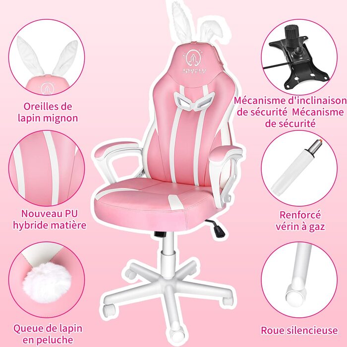 Ігрове крісло JOYFLY ергономічне зі штучної шкіри регульоване рожеве