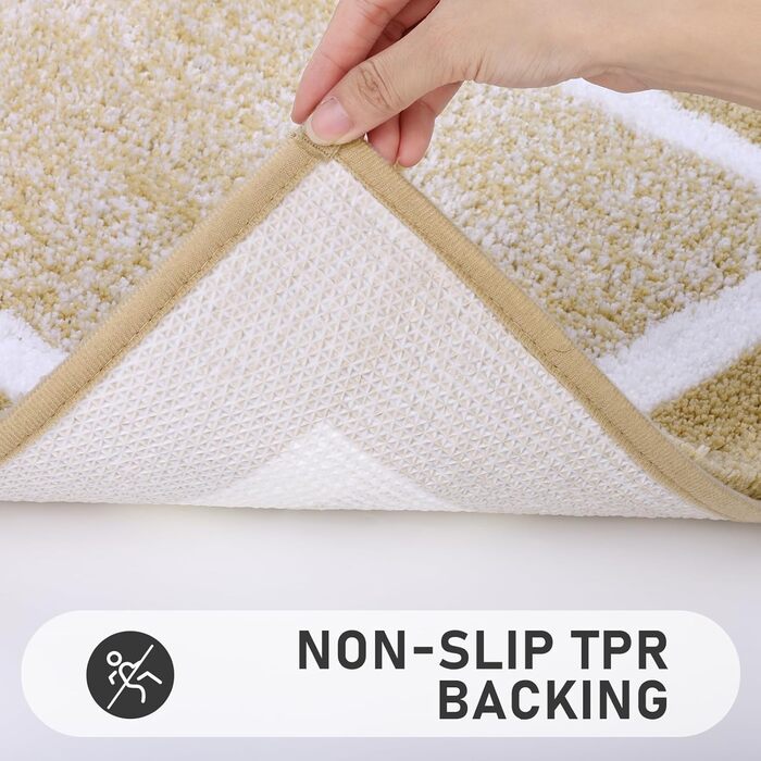 М'який килимок для ванної кімнати Pauwer Set 3 шт., мікрофібра, вбираючий, з антиковзаючим покриттям, комплект килимків для ванної, туалетного килимка та килимка перед ванною (Бежевий, 50x80+50x60 см)