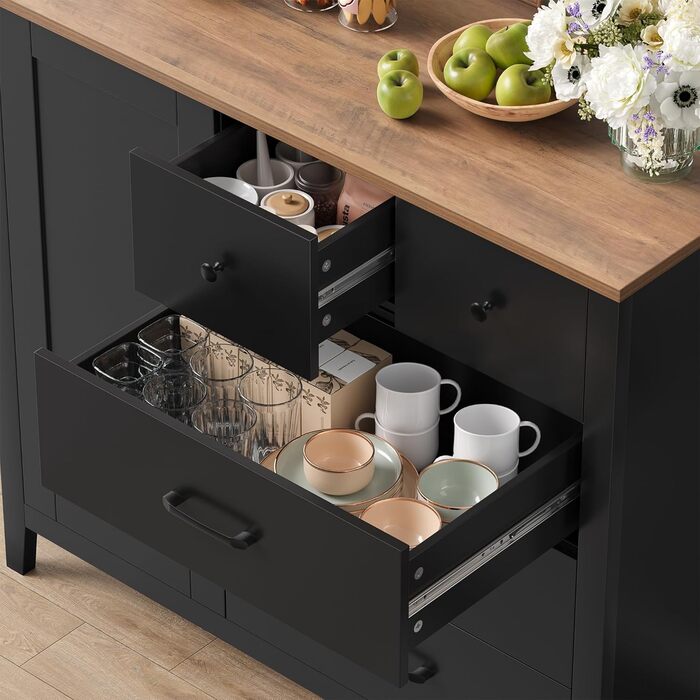 Сайдборд HOCSOK: кухонна шафа з 5 шухлядами та 1 дверцятами, буфет з робочою поверхнею, колір білий+коричневий