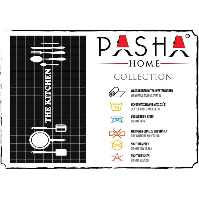 Домашній кухонний килим Pasha cm Kitchen black / кухонний килимок можна прати при температурі 30 C / кухонний килимок не ковзає і простий у догляді / Килимок для кухні, передпокою, спальні або вітальні (80x300, Кухня)