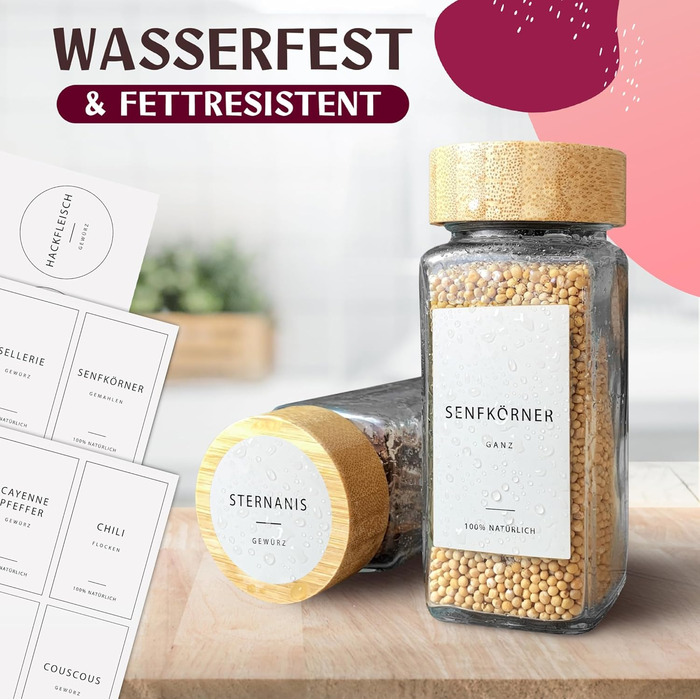 Набір баночок для спецій з дозатором [24 x 120 мл] з етикетками | Баночки для спецій з бамбуковими кришками, органайзер для зберігання, 24 шт.