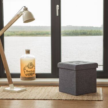 Relaxdays Складний табурет з місцем для зберігання, льон