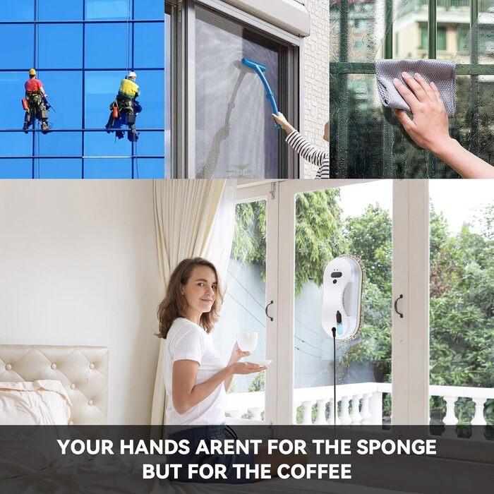 Робот для миття вікон, 5600Pa, з подвійною насадкою, інтелектуальна навігація, розпізнавання країв, функція розпилення, для всіх гладких поверхонь, 10 мікрофібрових серветок