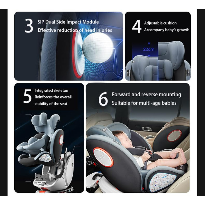 Автокрісло дитяче Magic ZC 360° з регулюванням висоти та нахилу, чорний (без підніжки), оновлена версія C007